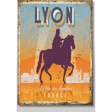 Bedeko Ahşap Tablo Fransa Lyon Işıklı Şehir Baskılı 50 cm x 70 cm