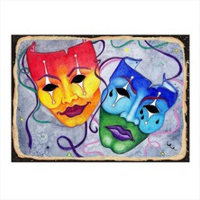 Bedeko Gülen ve Ağlayan Surat Hediyelik Ahşap Tablo 35 cm x 50 cm