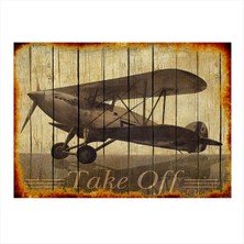 Bedeko Eski Uçak Dekoratif Ahşap Tablo 35 cm x 50 cm