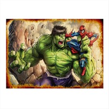Bedeko Hulk ve Örümcek Adam Tasarım Ahşap Tablo 35 cm x 50 cm