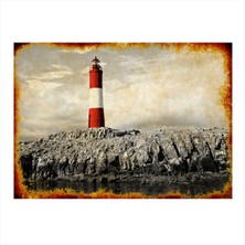 Bedeko Kırmızı Beyaz Deniz Feneri Modern Ahşap Tablo 35 cm x 50 cm