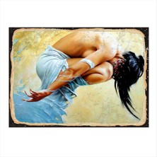 Bedeko Çömelmiş Kadın Tasarım Ahşap Tablo 35 cm x 50 cm