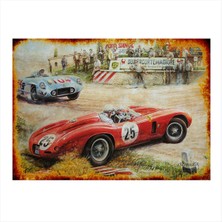 Bedeko Retro Araba Yarışı Tasarım Ahşap Tablo 35 cm x 50 cm