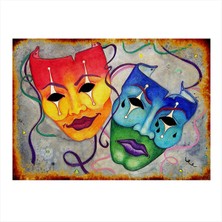 Bedeko Gülen ve Ağlayan Surat Mdf Poster 35 cm x 50 cm