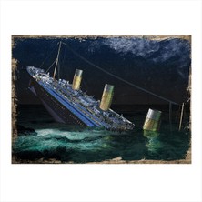 Bedeko Titanik Batarken Desenli Ahşap Tablo 35 cm x 50 cm