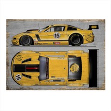 Bedeko Sarı Yarış Arabası Tasarım Ahşap Tablo 35 cm x 50 cm