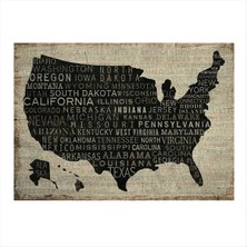 Bedeko Amerika Haritası Hediyelik Mdf Tablo 35 cm x 50 cm