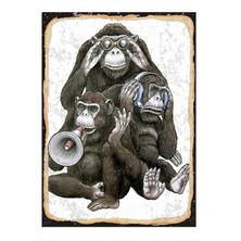 Bedeko Komik Maymunlar Model Mdf Tablo 35 cm x 50 cm