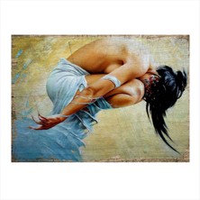 Bedeko Çömelmiş Kadın Model Ahşap Tablo 35 cm x 50 cm