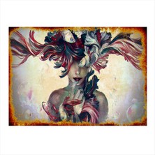 Bedeko Balıklar ve Kadın Desenli Mdf Tablo 35 cm x 50 cm