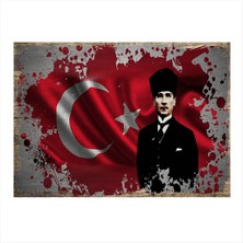Bedeko Mustafa Kemal Atatürk ve Bayrak Dekoratif Ahşap Tablo 35 cm x 50 cm