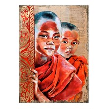 Iki Budist Çocuk Art Mdf Tablo 35 cm x 50 cm