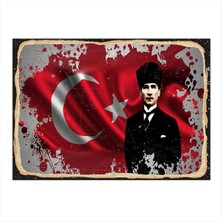 Bedeko Mustafa Kemal Atatürk ve Bayrak Modern Ahşap Tablo 35 cm x 50 cm