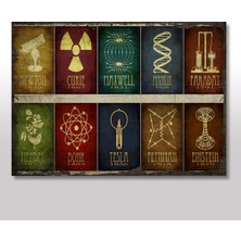 Bedeko Ahşap Tablo Newton Tesla Einstein Fizik ve Kimya Görseli