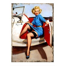 Araba ve Pin Up Kızı Art Mdf Tablo 35 cm x 50 cm
