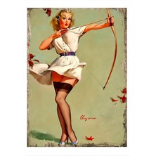Ok Atan Pin Up Kızı Desenli Mdf Tablo 35 cm x 50 cm