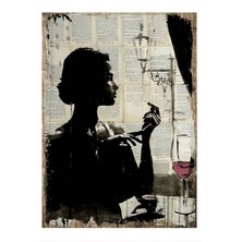 Bedeko Kırmızı Şarap Içen Kadın Modern Mdf Tablo 35 cm x 50 cm