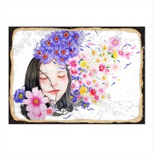 Bedeko Çiçekli Kız Mdf Poster 35 cm x 50 cm
