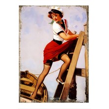 Kırmızı Etekli Kadın Dekoratif Ahşap Tablo 35 cm x 50 cm