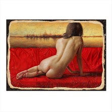 Bedeko Sırtı Dönük Nü Kadın Tasarım Mdf Tablo 35 cm x 50 cm