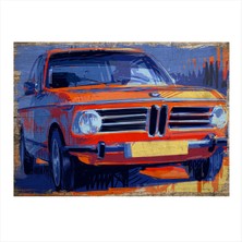Bedeko Turuncu Klasik Bmw Desenli Ahşap Tablo 35 cm x 50 cm