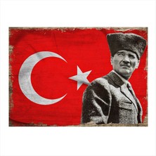 Bedeko Atatürk ve Bayrak Art Mdf Poster 35 cm x 50 cm