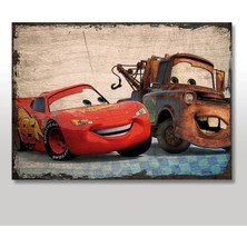 Bedeko Ahşap Tablo Şimşek Mcqueen ve Meter Desenli