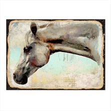 Bedeko Beyaz At Tasarım Ahşap Tablo 35 cm x 50 cm