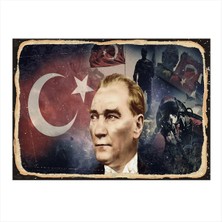 Bedeko Mustafa Kemal Atatürk Desenli Ahşap Tablo 35 cm x 50 cm