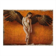 Bedeko Kanatlı Nü Kadın Model Ahşap Tablo 35 cm x 50 cm