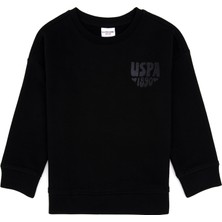 U.S. Polo Assn. Kız Çocuk Siyah Simli Baskı Detaylı Bisiklet Yaka Basic Sweatshirt 50314289-VR046