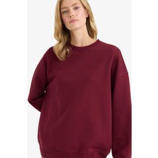 DeFacto Oversize Geniş Kalıp Bisiklet Yaka Basic Düz Kalın Sweatshirt F9628AX25AU
