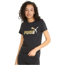 Puma 848303-01 Puma Ess+ Metallic Logo Tee Kadın T-Shirt Black-Gold Foil