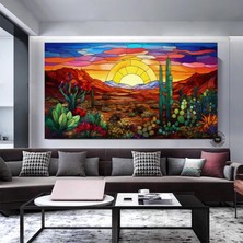 idora Kaktüs Temalı Çok Renkli Kanvas, Çöl ve Minimalist Tarzda Duvar Sanatı