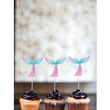 Parti Adresi Deniz Kızı Temalı Kürdan Kuyruk Figürlü Cupcake Kürdanı Pasta Süsü 10'lu