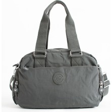 Sanmorris Unisex Krinkıl Kumaş Koyu Gri Renkli Omuz ve Çapraz Askılı Çanta