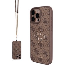 iPhone 16 Pro Max Uyumlu Kılıf Guess Lisanslı 4g Büyük Metal Logolu Askılı Kapak Kahverengi