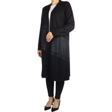 Kadın Önü Desenli Derili Bedenli Kristal Penye Hırka