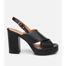 Hotiç Kadın Deri Siyah Topuklu Sandalet