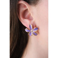 Mor ve Beyaz Mineli Papatya Küpe