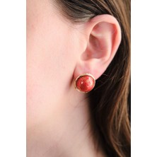 Vintage Kırmızı Taşlı Yuvarlak Küpe