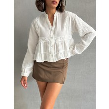 Kadın Dantel Detaylı Müslin Gömlek