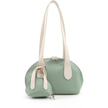 Mint Yeşil/krem SHK232 Suni Deri Tek Bölmeli Charm Mini Çanta Aksesuarlı El, Kol ve Omuz Çantası