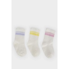 DeFacto Kız Bebek Kaydırmaz Taban 3'lü Pamuklu Uzun Çorap F6748A5NS