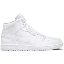 Nike Air Jordan 1 Mid Erkek Sneaker Hakiki Deri Bilekli Spor Ayakkabı Beyaz