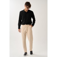 Pileli Bağcıklı Casual Keten Pantolon