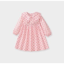 Kalpli Çizgili Yakalı Şirin Kız Çocuk Doğumgünü Elbisesi