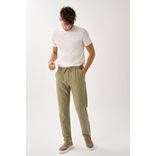 Pileli Bağcıklı Casual Keten Pantolon