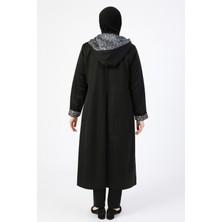 Siyah Uzun Ferace - Kapüşonlu Kap Kadın Günlük Dış Giyim