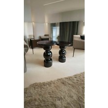 Simillo Home & Living Siyah Renk Doğal Masif Ahşap Yan Sehpa – 2’li Zigon ve Fiskos Sehpa Seti
